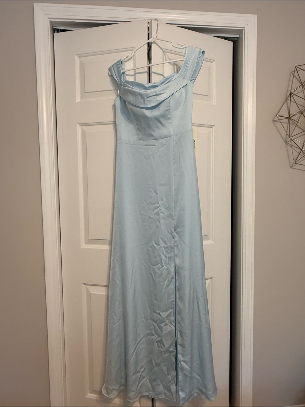 Blue off the shoulder formal dress